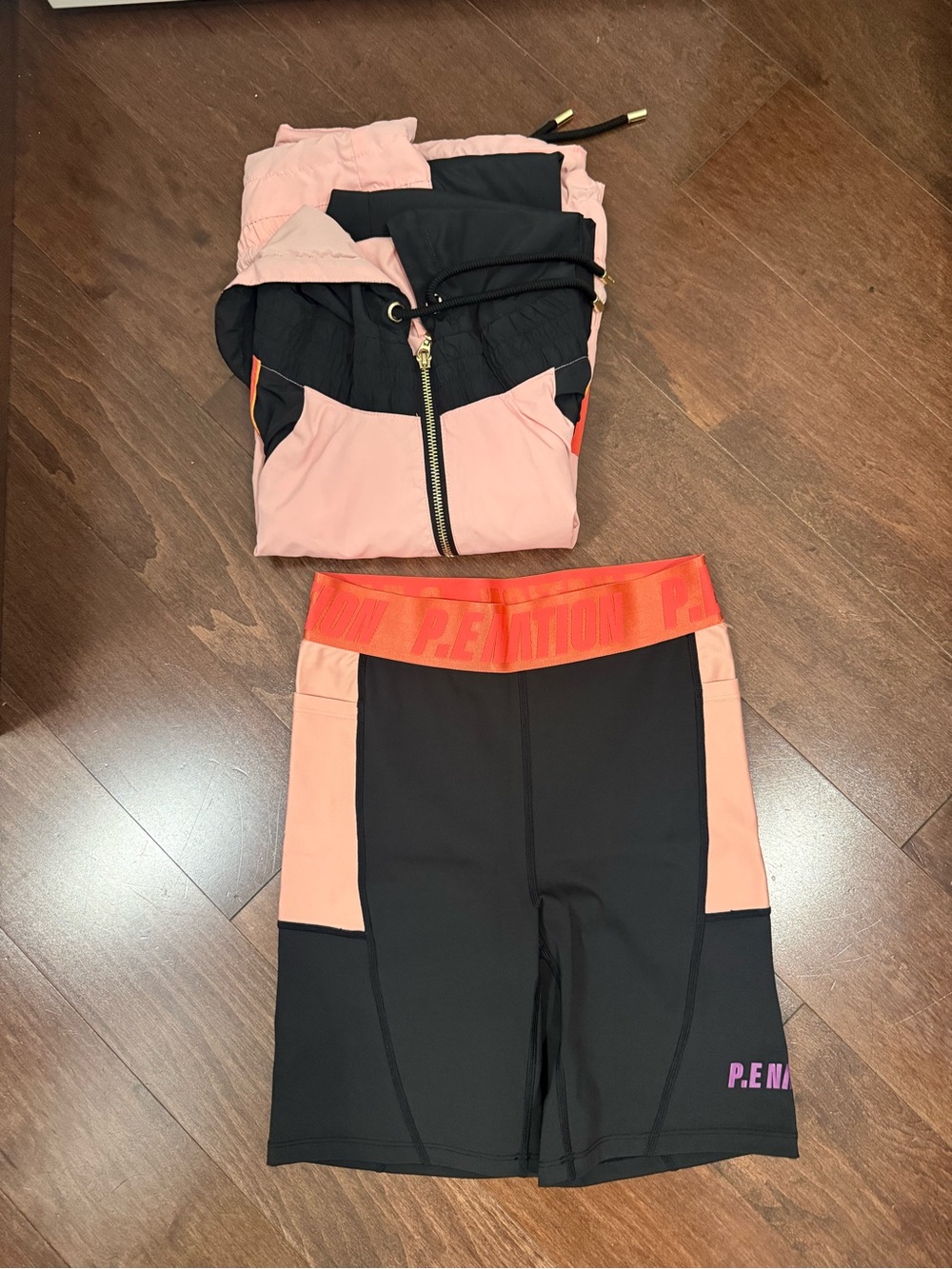 P.E Nation Pink, Black & Orange Kids Active One-Piece Set